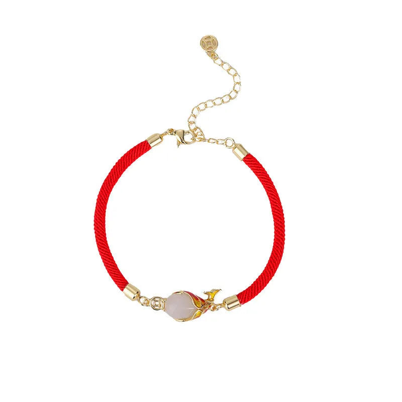 Copper carp literary necklace and red hand strap bracelet set with retro style.