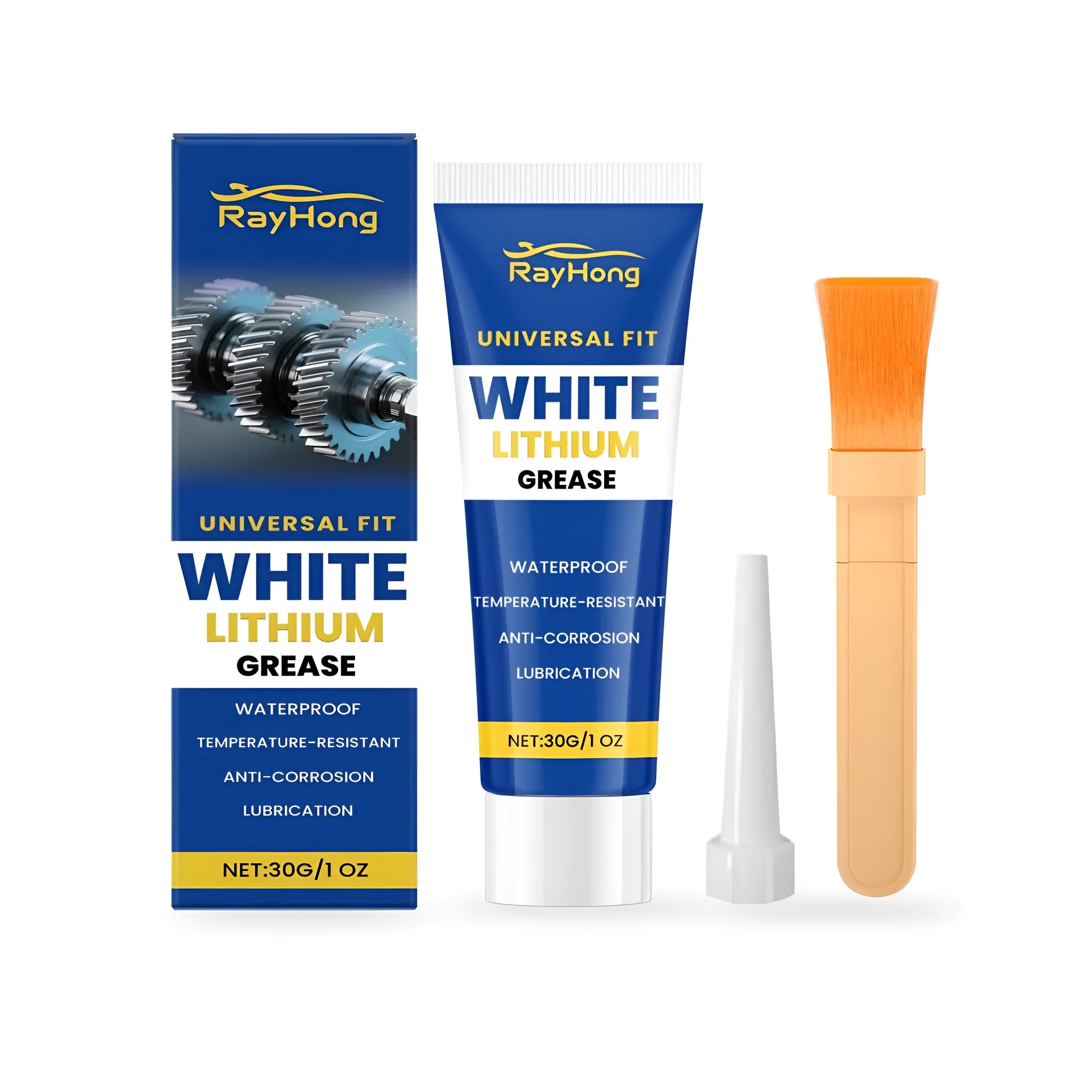 30g tube of white lithium grease with brush and applicator tip for hardware maintenance