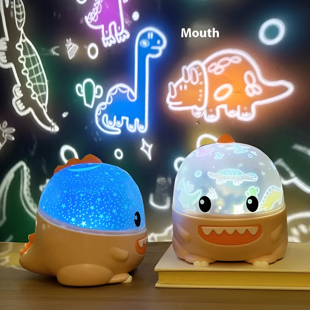 Dinosaur projection lamp star light with USB power and music box in pink colour variant