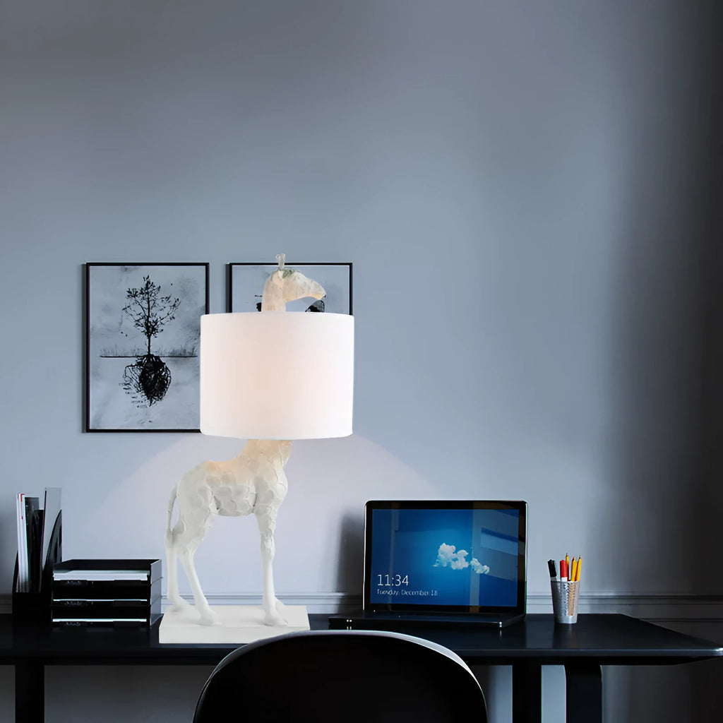 White and gold giraffe table lamp 66cm tall for bedside and study lighting