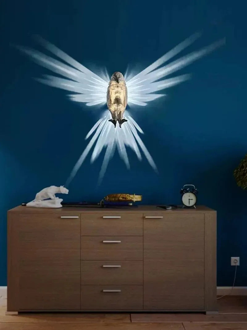 3D printed eagle animal wall lamp projecting decorative silhouette shadows