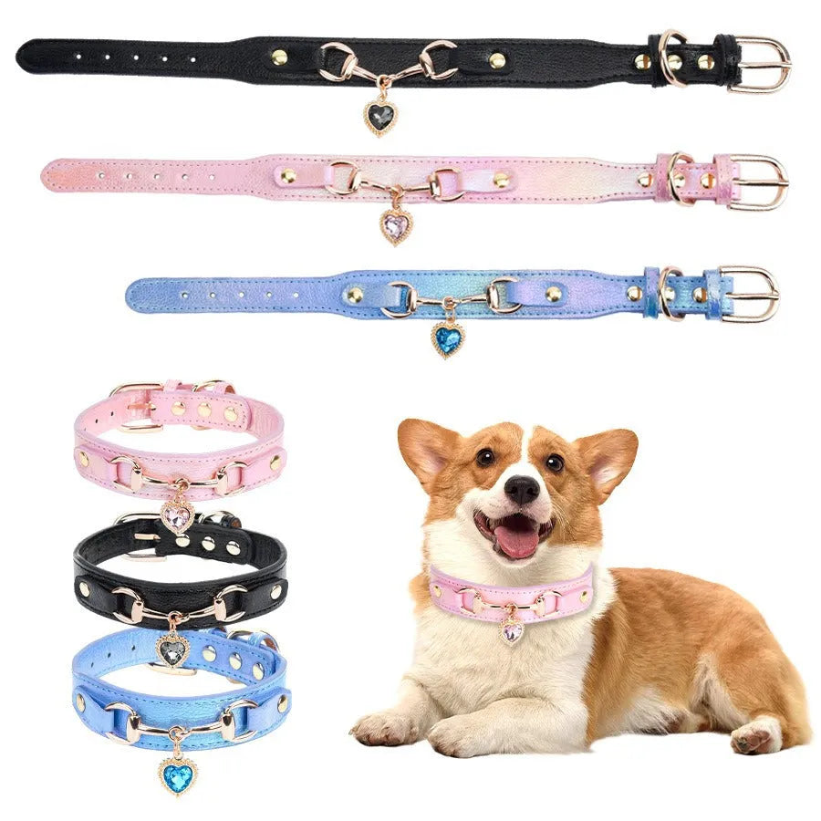 Pink microfiber and PU leather rhinestone dog collar for small dogs with sparkle stones