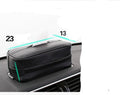 Black and beige PU leather hanging storage box for car, home and outdoor use.