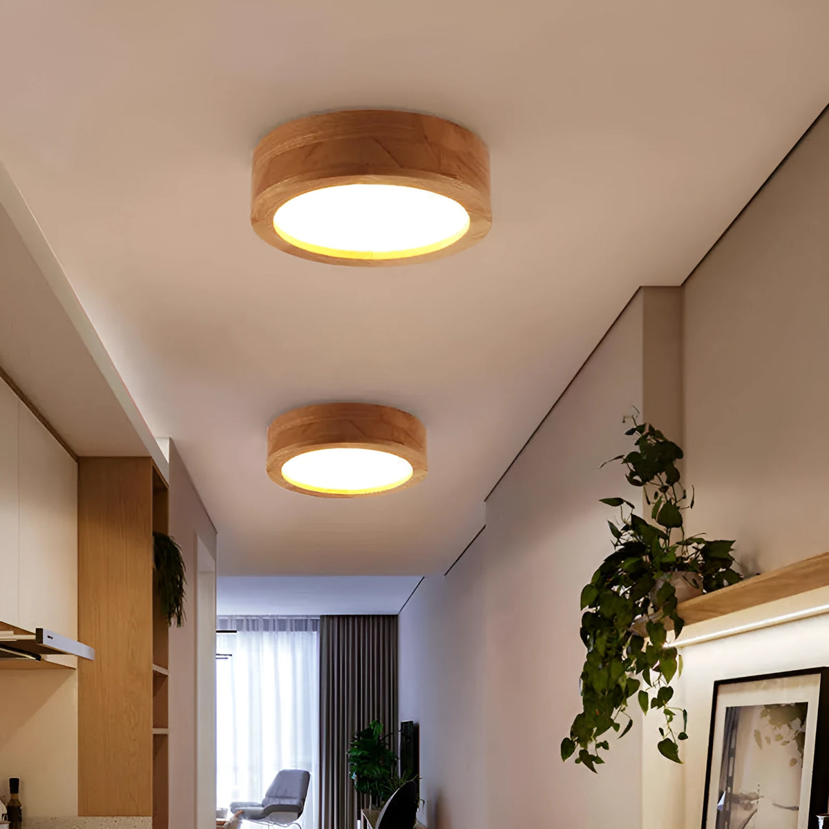 Nordic minimalist ceiling light with wood art and acrylic shade for corridor and bedroom, 220V