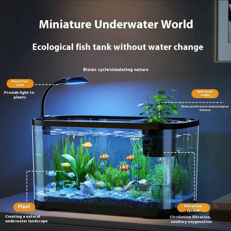 Desktop smart fish tank with ecological filter system in luxury black finish