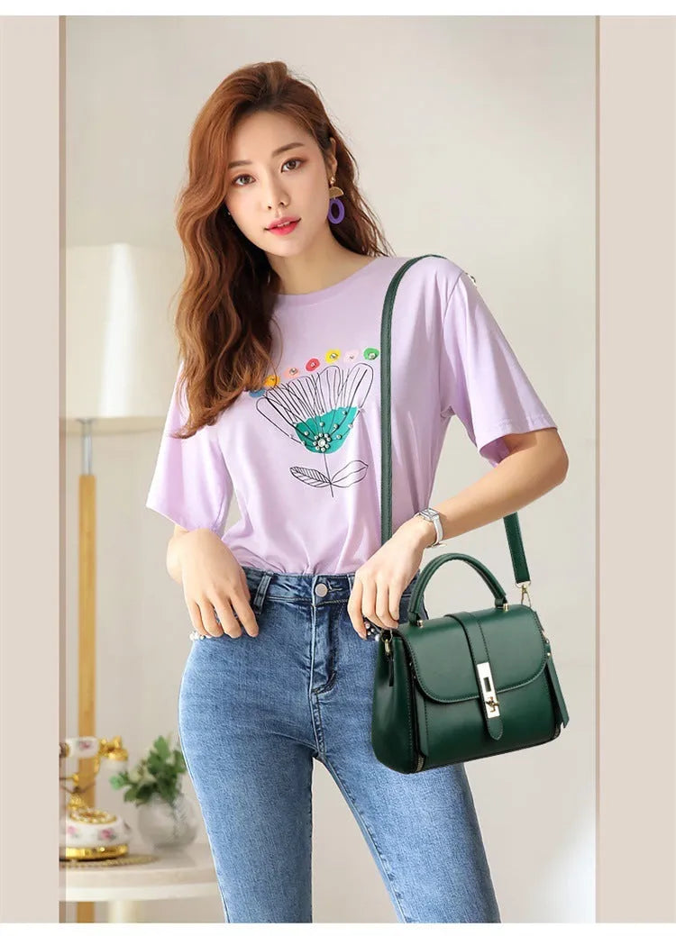 Soft PU leather women's messenger bag in square vertical design with adjustable shoulder strap.