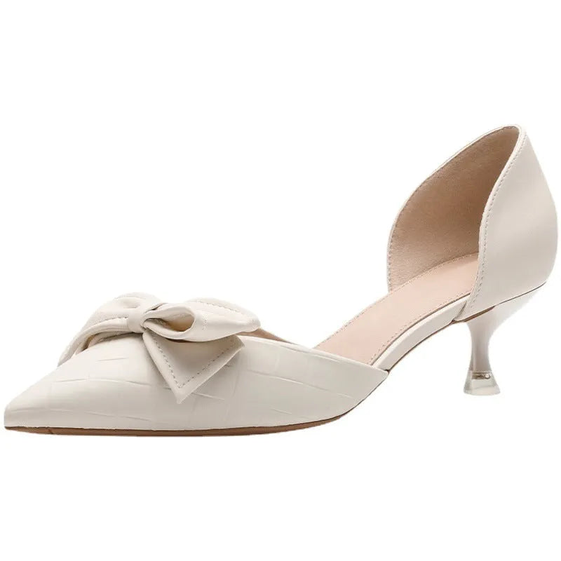 White French small heel women's wedding shoes with PU upper and rubber sole, white colour