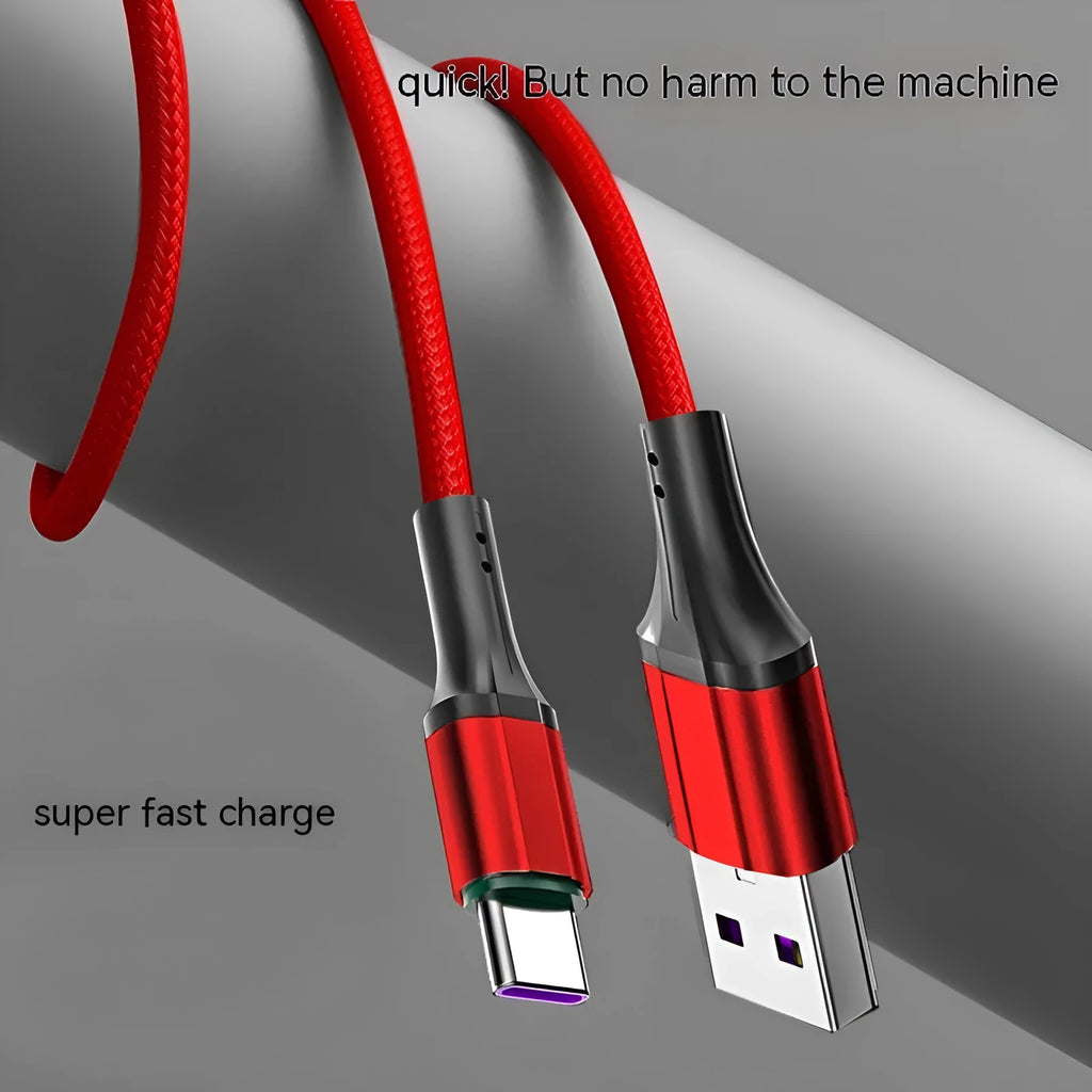 Woven nylon braided Type-C USB charging cable in black colour showing connector detail