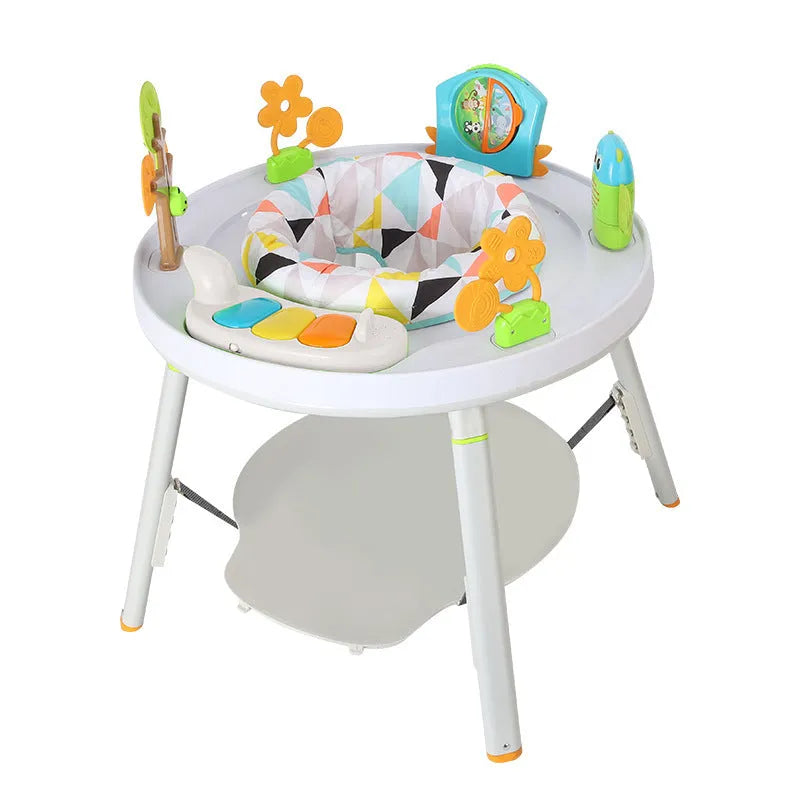 Baby jumping chair with three functions: bouncing, gymnastic rack, and developmental training stations