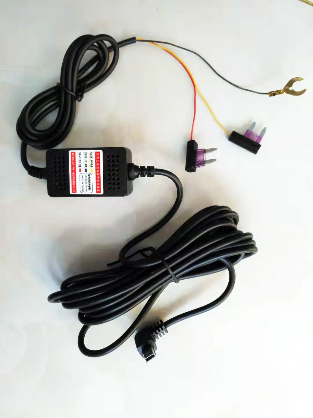 Driving data recorder power line step-down cable with T-connector and wire connections for ACC installation