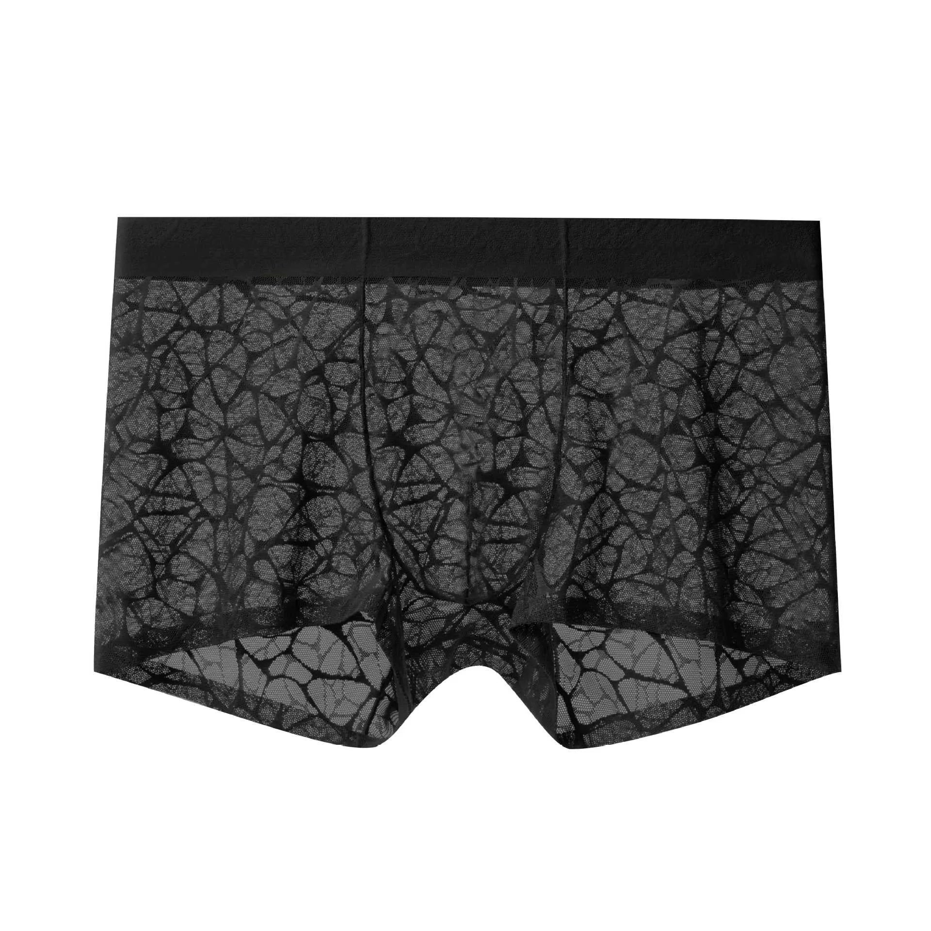 Men's leopard jacquard pattern underwear in nylon, shown in multiple colours.