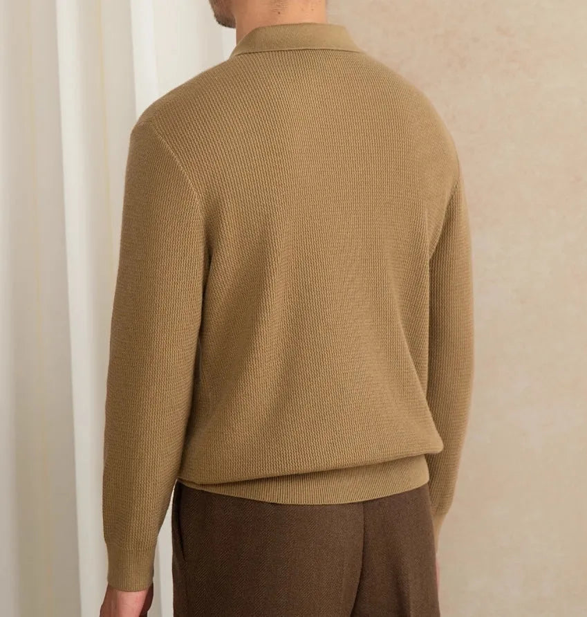 Wool blended slim-fit long-sleeved pullover sweater in Black, M size