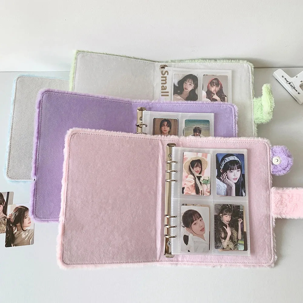 A5 plush bow loose-leaf photo album, pink blue green purple cover options, refill pages sold separately.