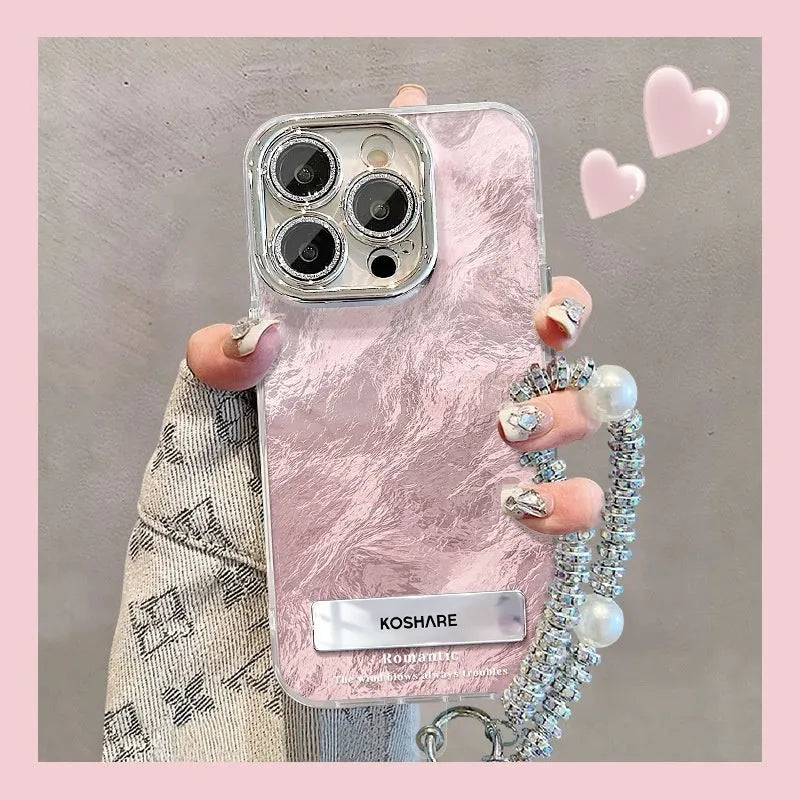 Ice blue gradient hard PC phone case with silver trim and invisible bracket for Apple iPhone