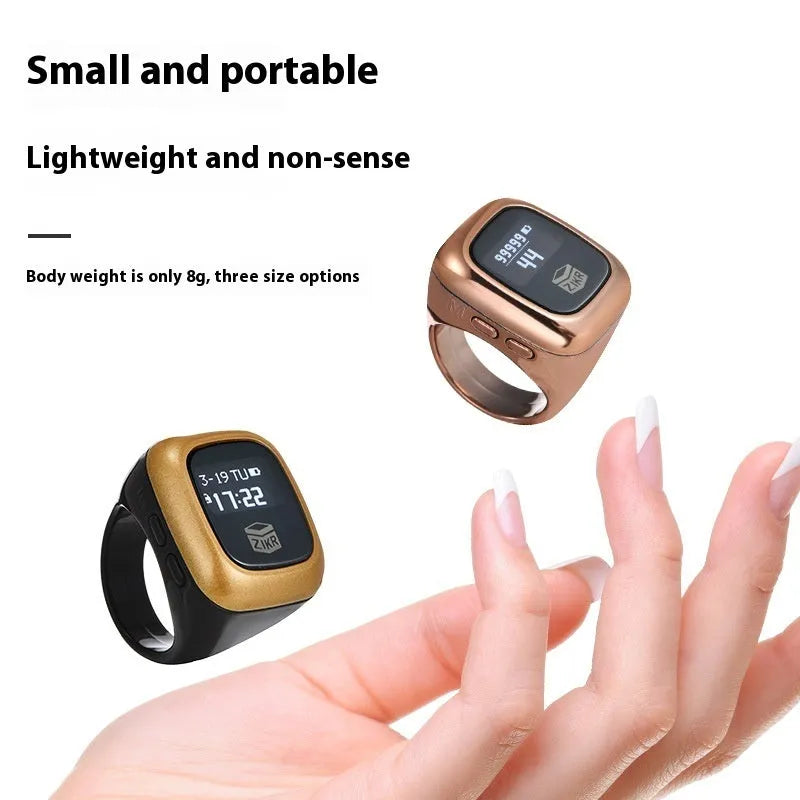 Digital zikr counter with LCD display showing prayer count, available in multiple colours and sizes