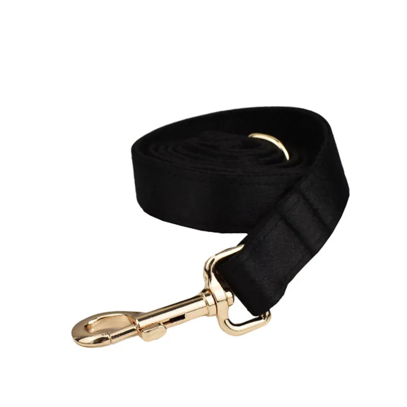 Cloth dog collar and lead set with chest strap harness, bow, and vest in assorted sizes