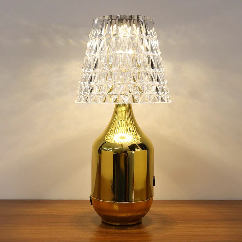 LED charging retro table lamp in black with three-tone light, USB cable, and iron art base