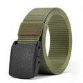 Nylon men's tactical belt with plastic buckle in army green, 120cm length, regular width