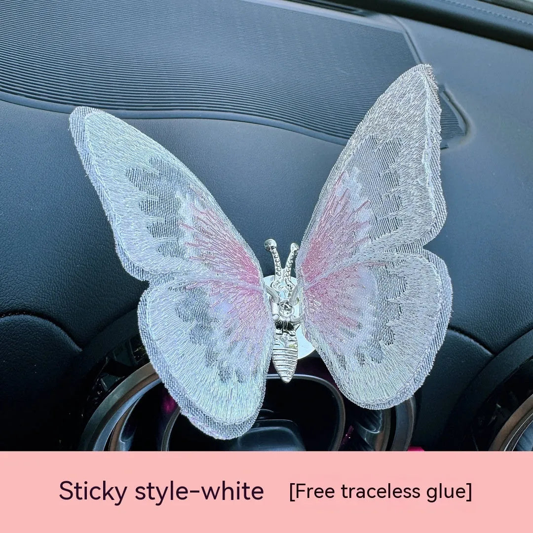 Embroidered butterfly fabric decoration for car air vent or dashboard in multiple colour options