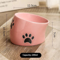 Ceramic cat bowl with neck protection design and cat's paw pattern in selected colour