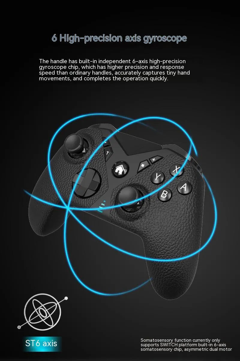 Black ABS plastic wireless game controller with textured grip for Nintendo, PC, and mobile.