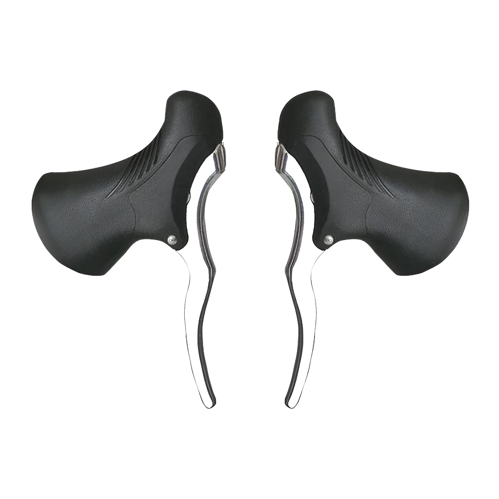Pair of aluminium alloy road bicycle brake handles in black silver, showing clamp mechanism.
