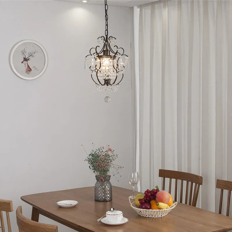 Small crystal chandelier with iron body in chrome finish, 27x27x33cm, adjustable height, LED light source