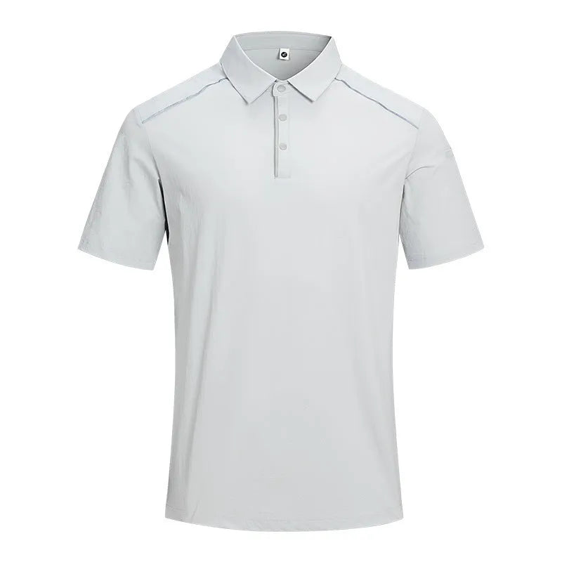 Man's solid colour polo shirt with short sleeves and a side slit, shown in a classic black colour.