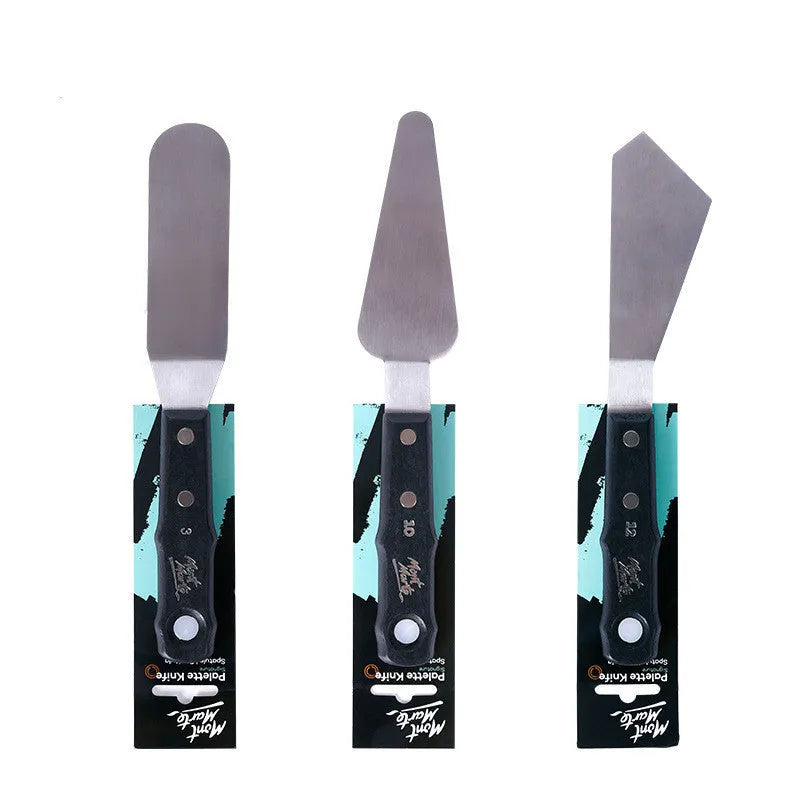 Three stainless steel palette knives for oil and acrylic painting with different blade sizes