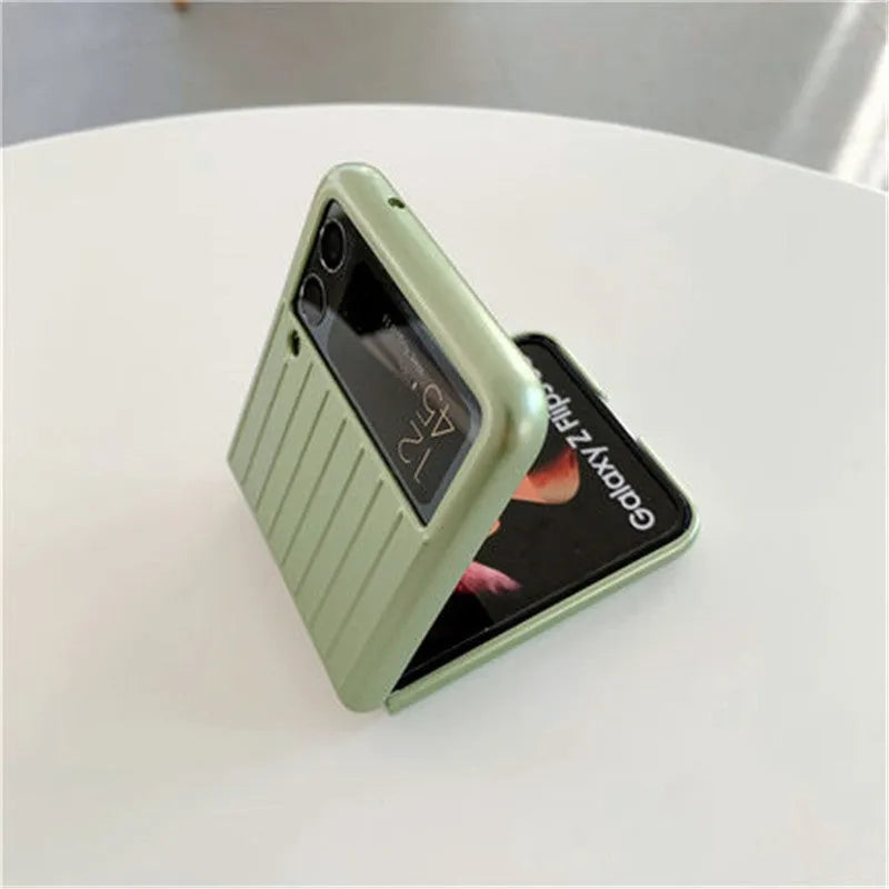 Samsung Z Flip3 ultra-thin flip phone case in black, red, pink, silver, gold, sky blue, and light green colours.