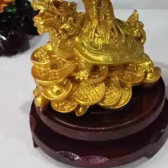 Resin citrine turtle money tree ornament measuring 18×11×23 cm with Chinese design