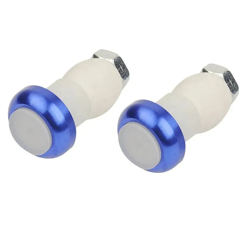 A pair of anodised aluminium bicycle handlebar end lights in a choice of colours, showing the red LED and white rubber switch.
