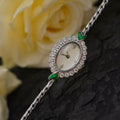 Small European-style gold women's watch with rhinestone inlay, 316L stainless steel case, and synthetic sapphire dial mirror on adjustable strap