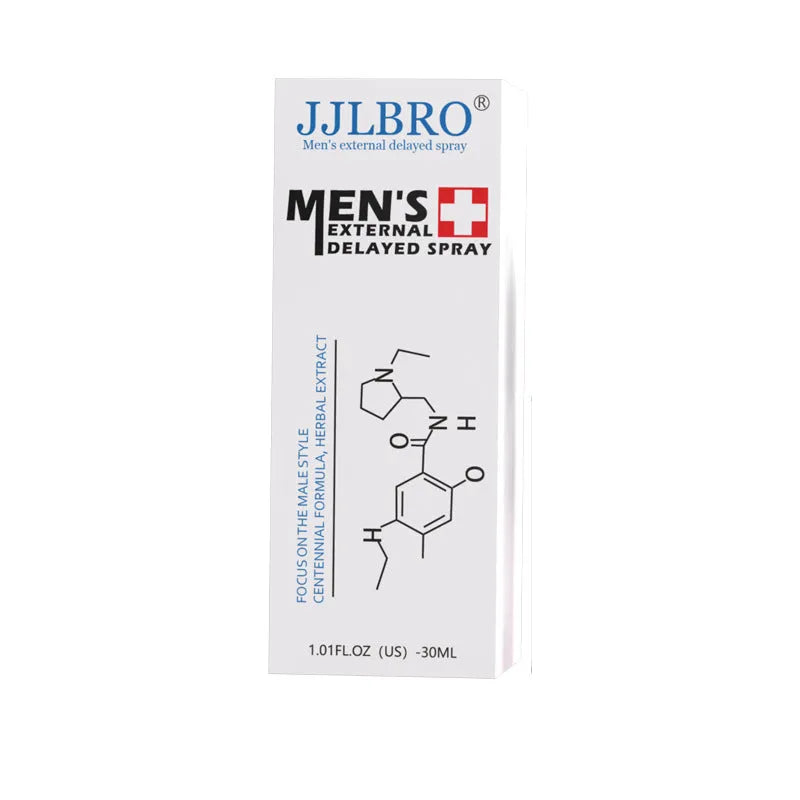 White JJLBRO 30ml delayed sex spray bottle with plant extraction for male lasting control.