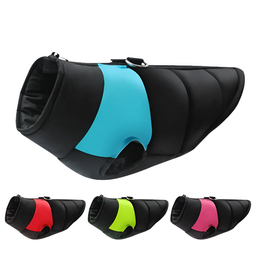 Waterproof padded dog jacket with front zipper in multiple colours and sizes for winter wear