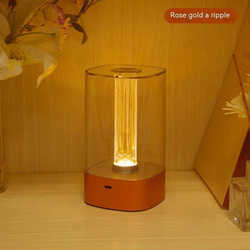 USB rechargeable LED touch atmosphere lamp in rose gold finish with abstract patterned shade