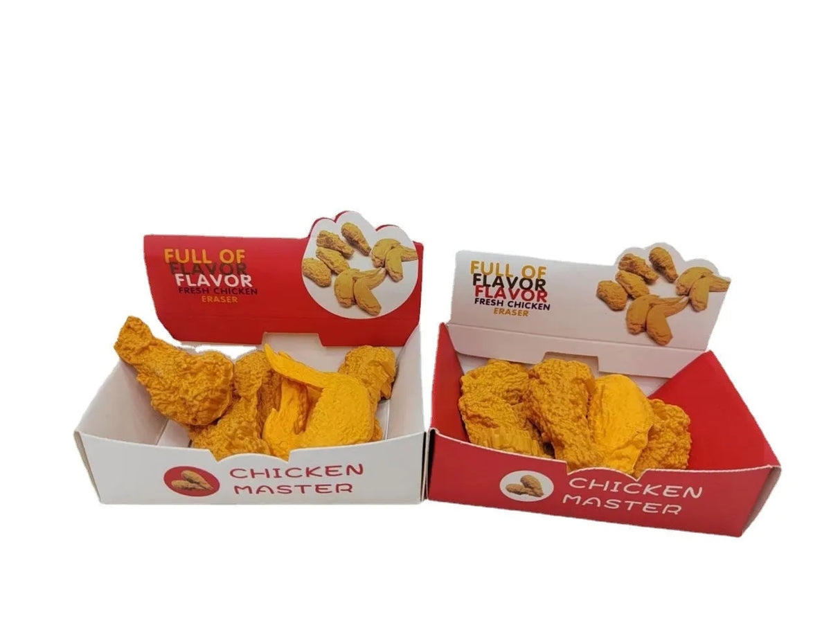 Creative simulation chicken wing drumstick eraser in roast wing colour, 4cm TPR novelty eraser for school supplies