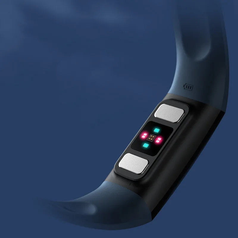 Y6 Black smart bracelet with a 1.1-inch screen displaying health metrics on a wrist.