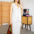 Women's blue sleeveless vest and long matching skirt two-piece casual outfit set