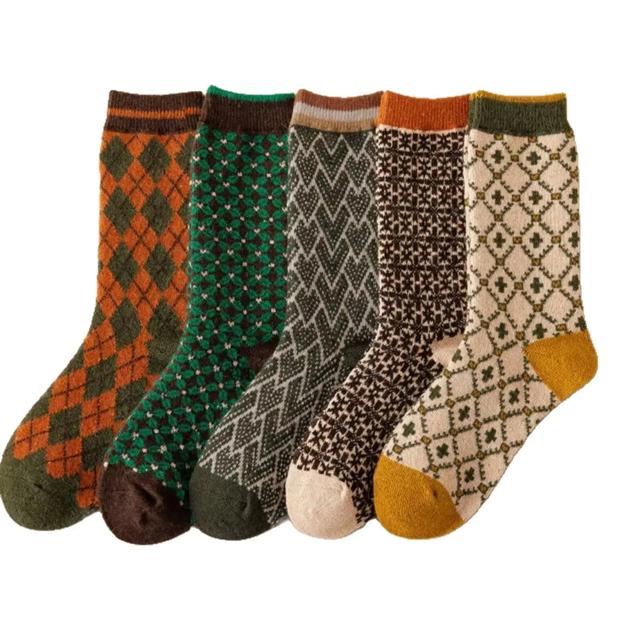 Women's mid-calf pure cotton double-knit retro ripple socks in mixed colours, autumn stack socks