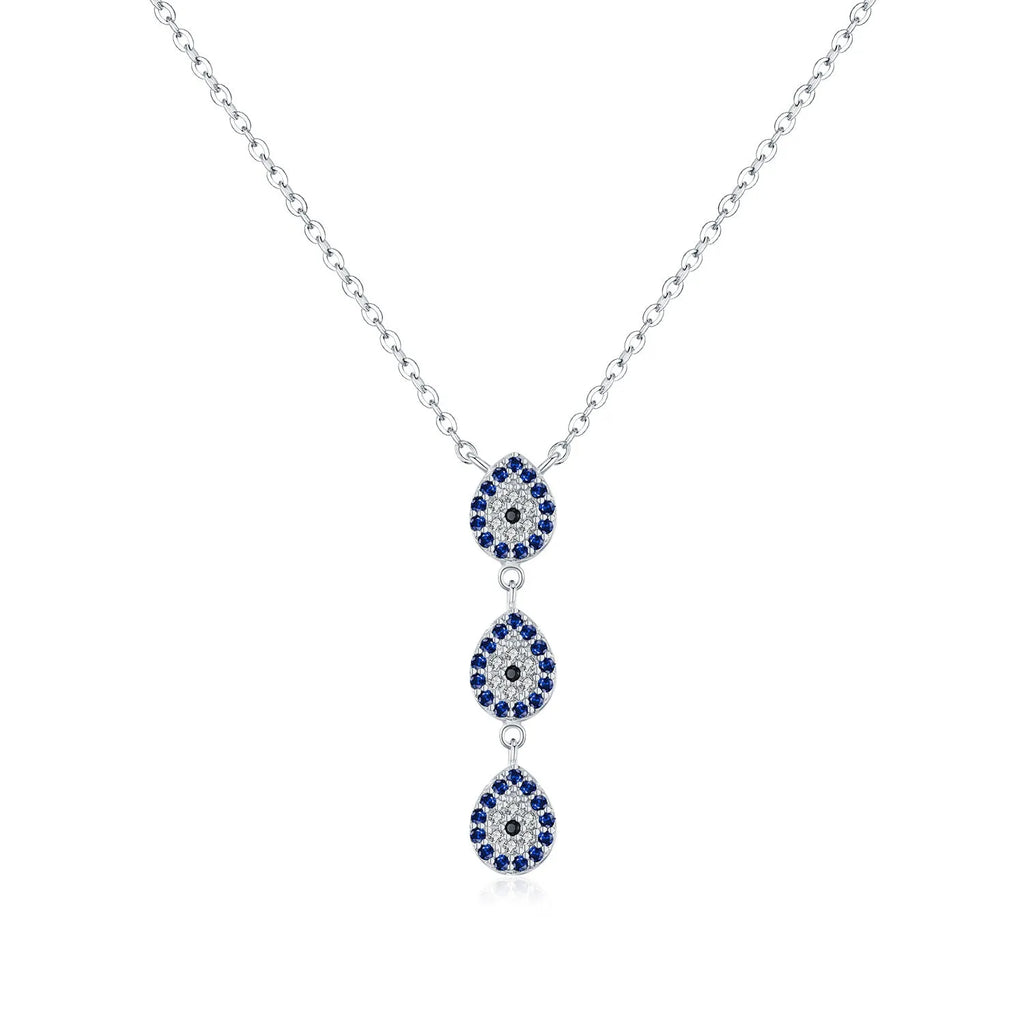 Sterling silver Y-shaped chain necklace with full diamond eye design, S925 colour, 41-50cm perimeter