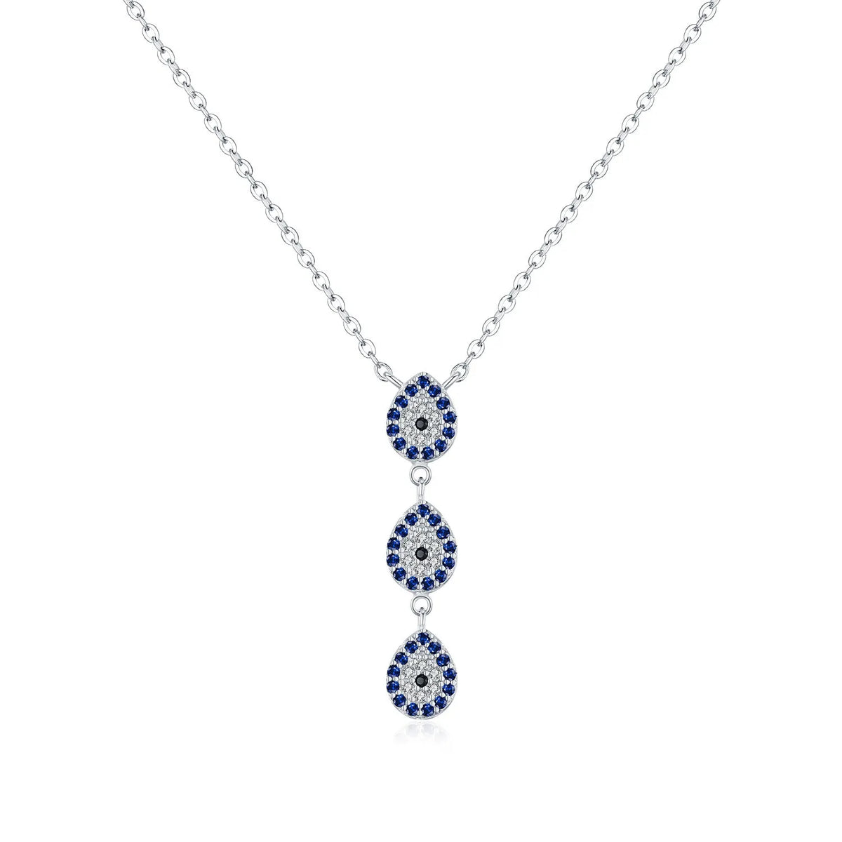 Sterling silver Y-shaped chain necklace with full diamond eye design, S925 colour, 41-50cm perimeter
