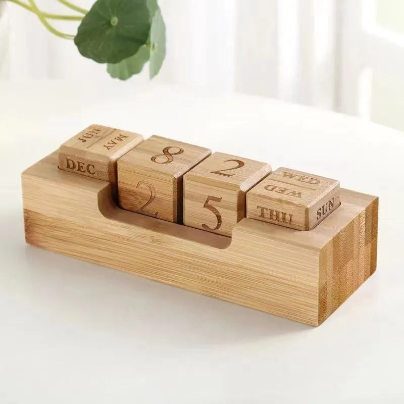 Solid wood simple desk calendar decoration in English small or large size