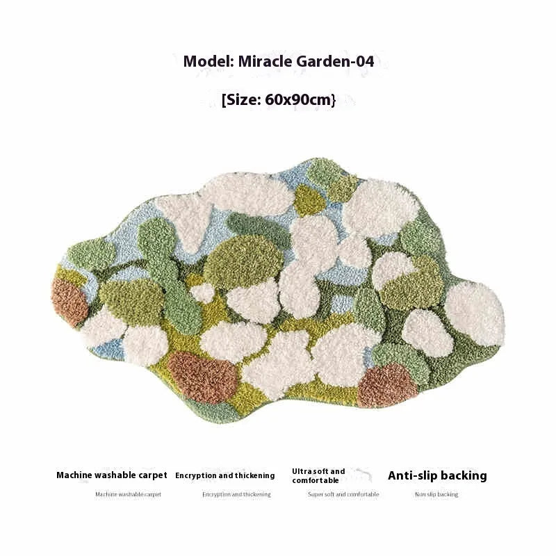 Machine-woven polyester bedroom floor mat with circle pattern in New Green Field colour, 80x120cm size