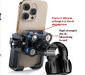 Black aluminium alloy motorcycle phone navigation bracket with shock absorber mounted on handlebars