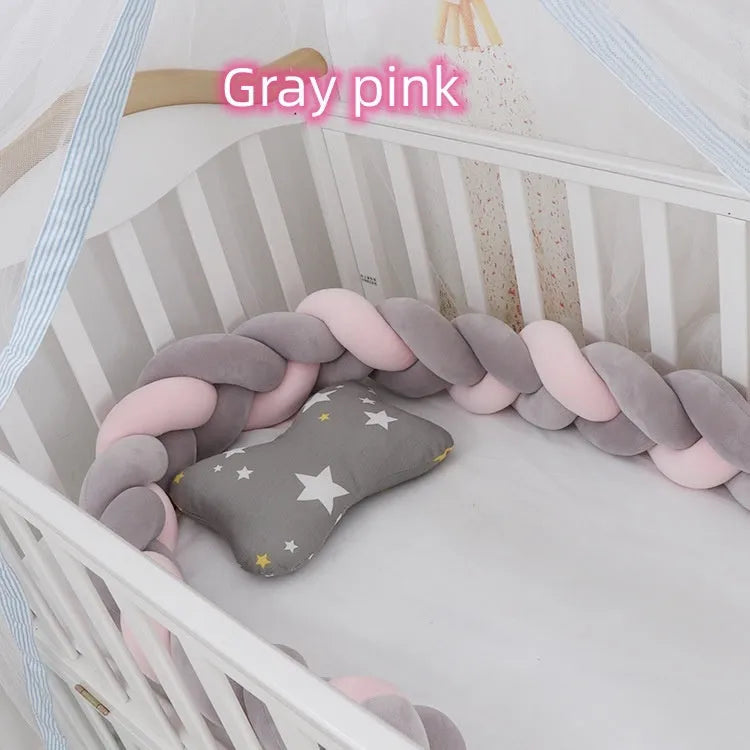 Flexible braid knot baby bumper cushion in soft spandex velvet for crib protection