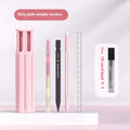 Plastic six pen pencil case kit with pressing pen storage in Sky Blue, Vigorous White, or Girl Pink colours