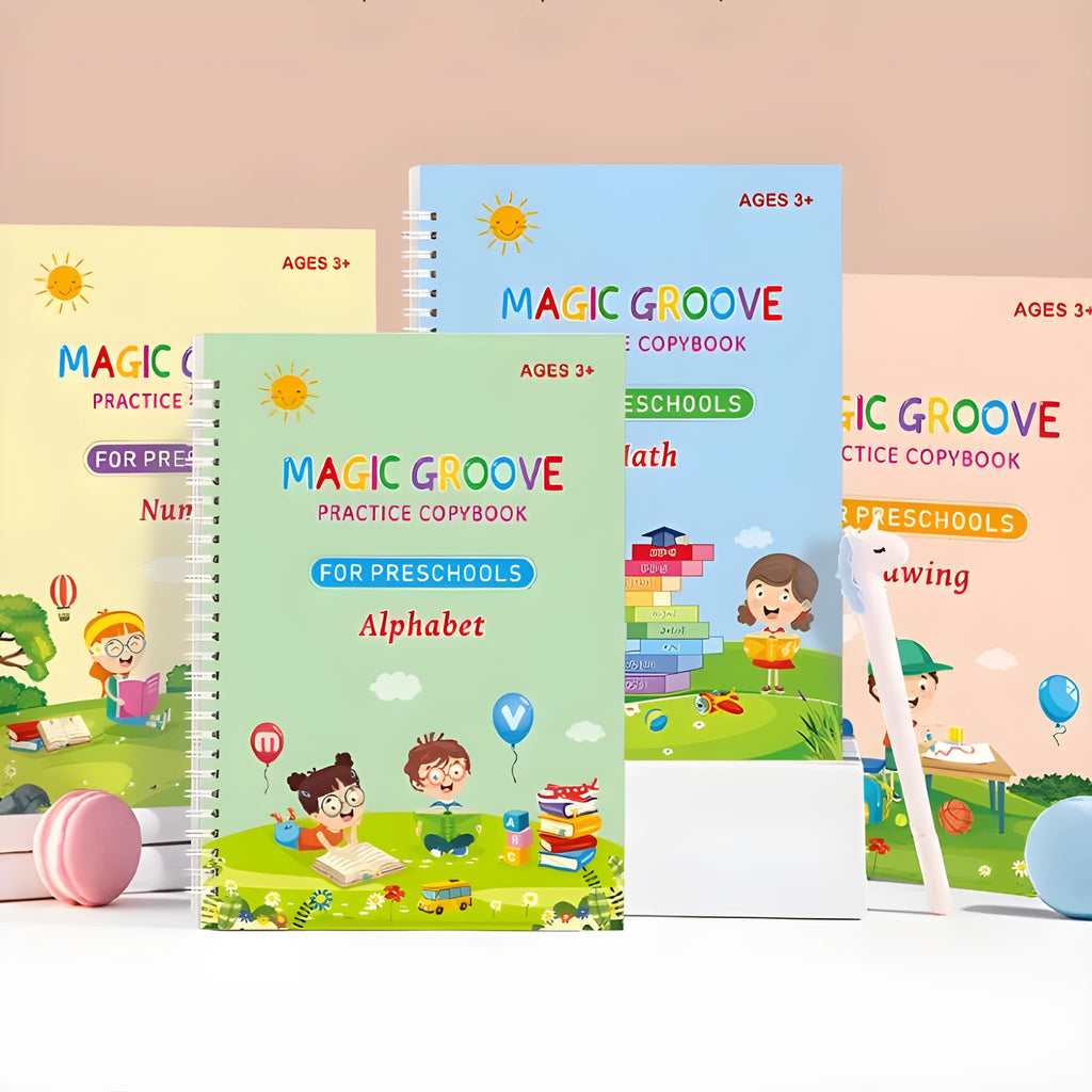 Children's English handwriting practice book with groove technology, pen, and ten replacement tips