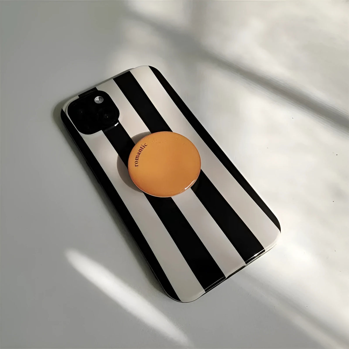 Beige and black striped phone case with T letter and orange bracket for Apple iPhone 12 to 16 Pro Max