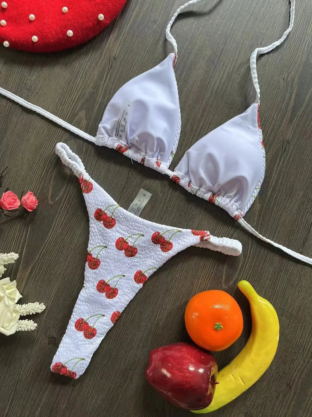 Women's printed bikini swimsuit in quick-drying nylon with cotton lining